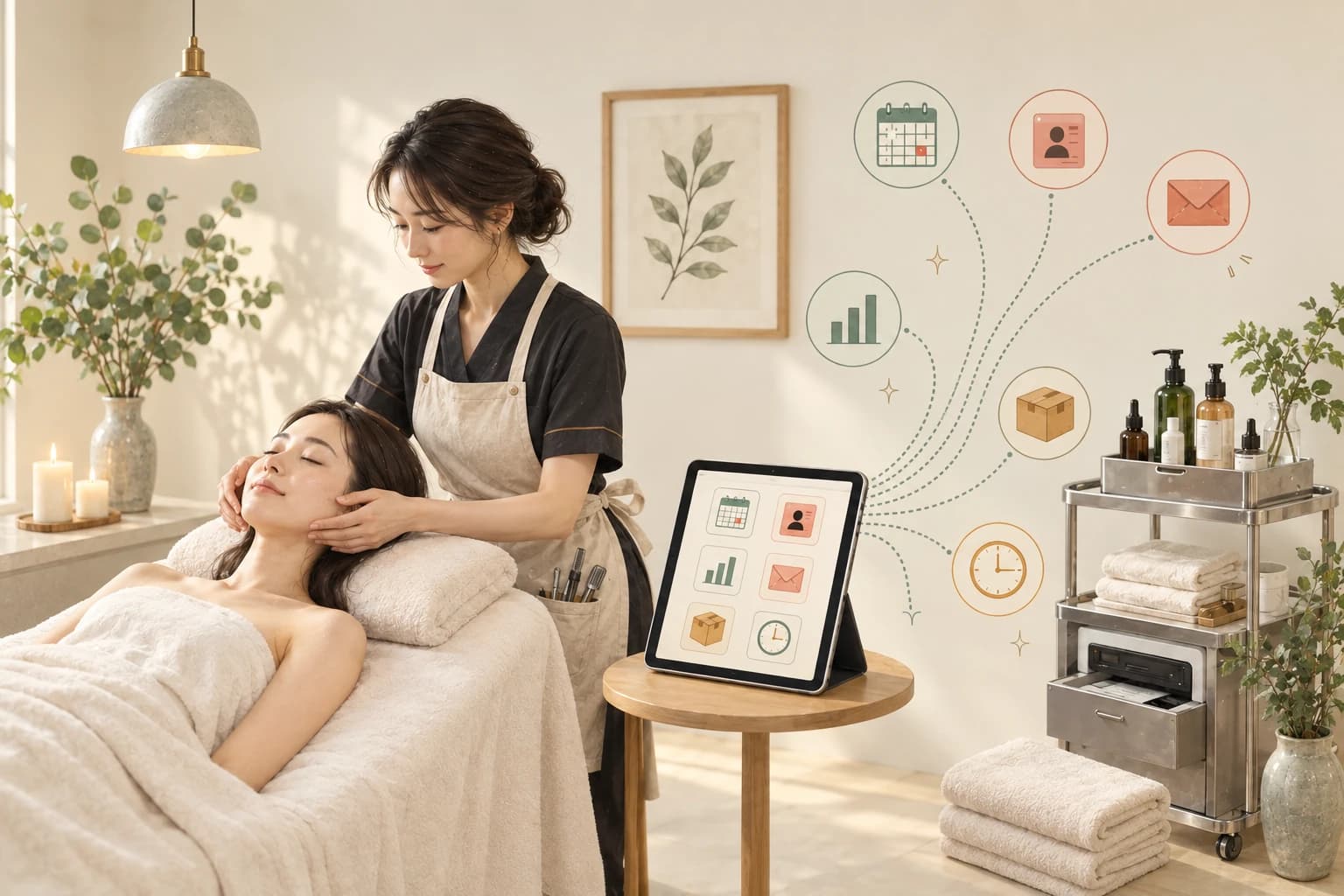 スマートフォンを使うサロンオーナー